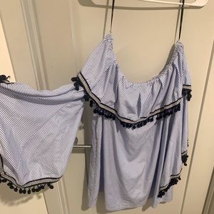 Off the shoulder blue stripe dress